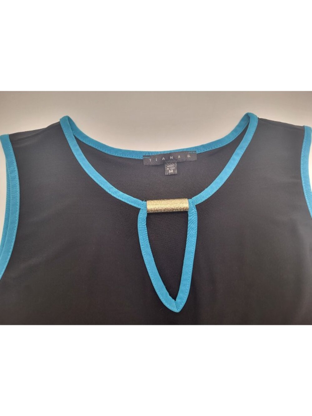 Tiana B. Women's 14 Sleeveless Tank Trapeze Dress Color Block Casual Black Blue - Picture 3 of 6